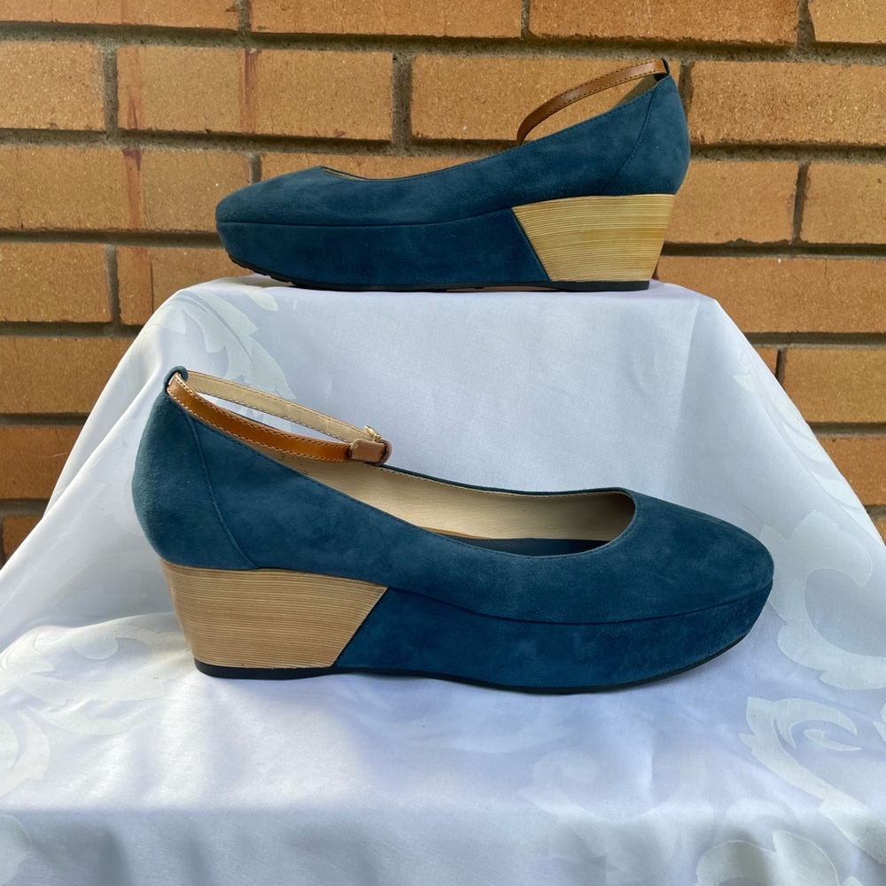 Tod's Blue Suede Wedges with Wooden Heel